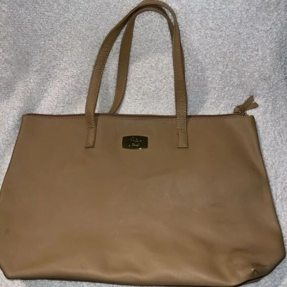 Joy Mangano Leather Tan‎ Clothes it all Zipper Tote Purse